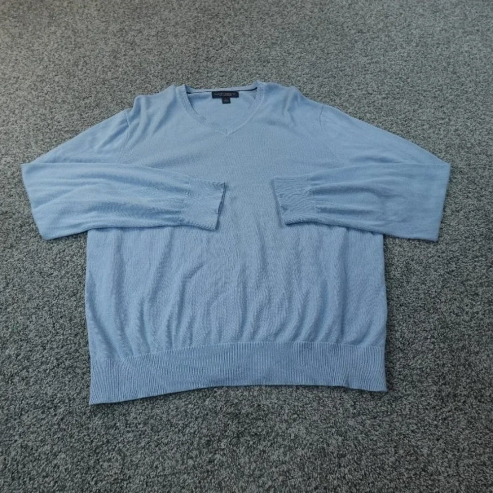 Banana‎ Republic Sweater Mens XL Blue Silk Cashmere V Neck Pullover Knit Preppy